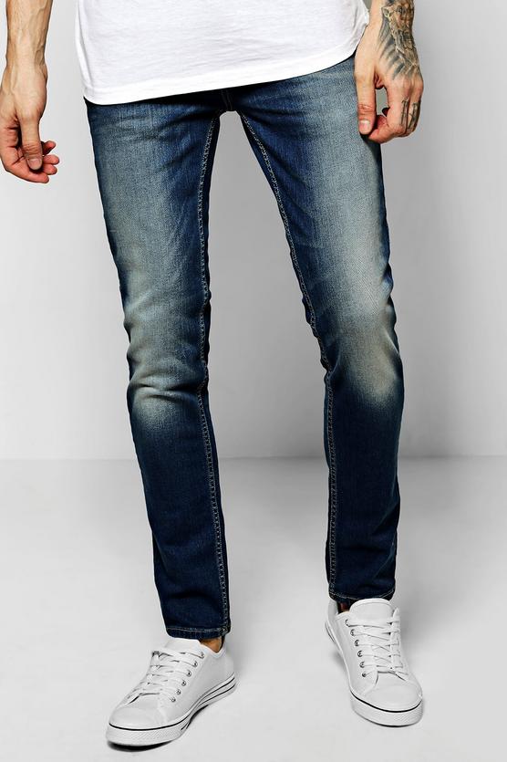 Skinny Fit Stone Washed Mid Blue Fashion Jeans